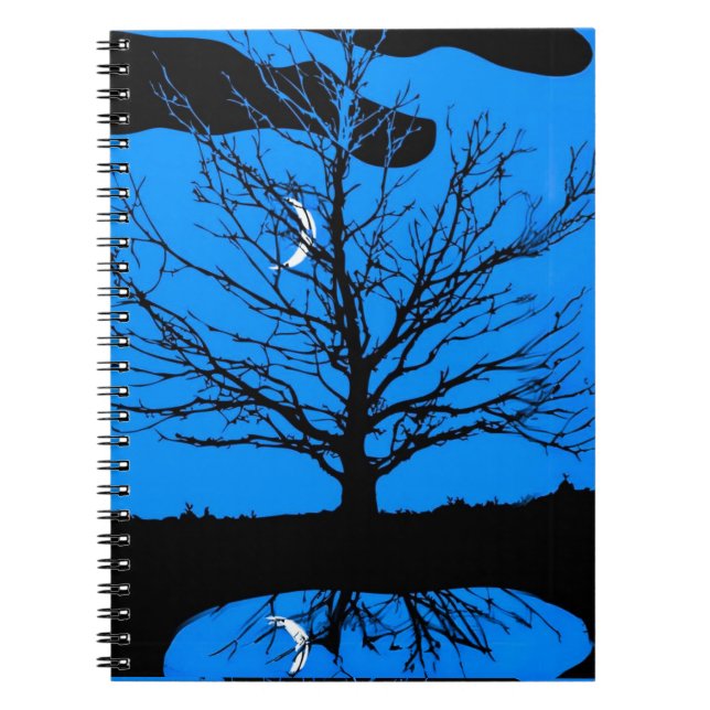 Cuaderno Luna con el árbol, azul de cobalto, blanco y negro (Frente)