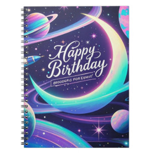 Cuaderno Luna creciente, estrellas, planetas con temática g