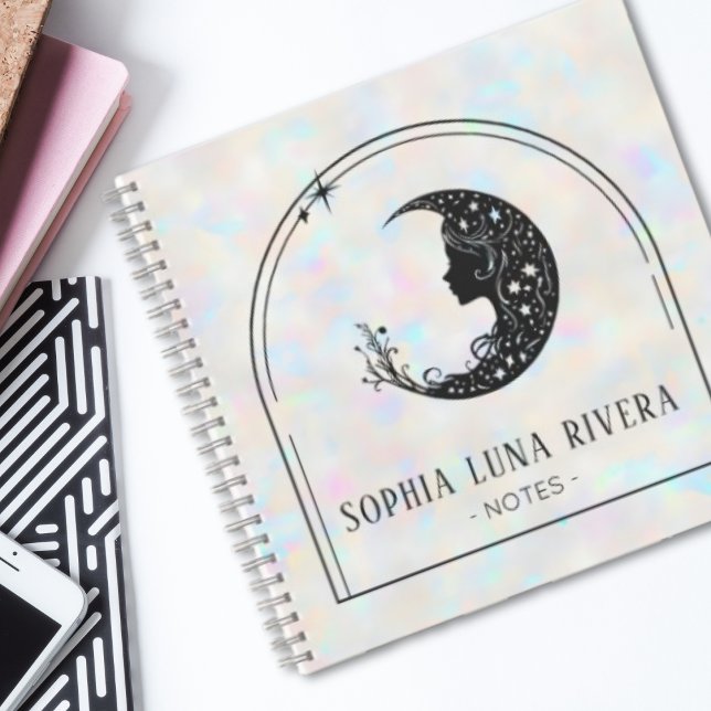 Cuaderno Luna Crescent Celestial Holográfica del Arco Boho (Holographic Boho Arch Celestial Crescent Moon Notebook ()