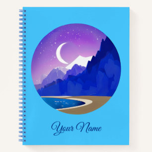 Cuaderno Luna Crescent, Lago y Montañas en Violeta y Azul