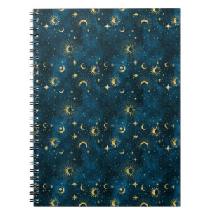 Cuaderno Luna Crescent Noche Celestial Azul y Oro Starry