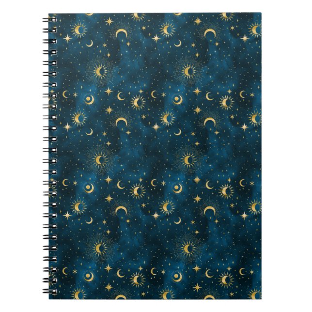 Cuaderno Luna Crescent Noche Celestial Azul y Oro Starry (Frente)