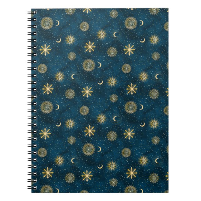 Cuaderno Luna Crescent Noche Celestial Azul y Oro Starry (Frente)