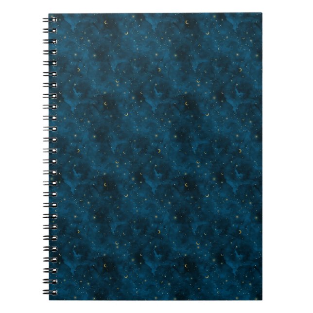 Cuaderno Luna Crescent Noche Celestial Azul y Oro Starry (Frente)