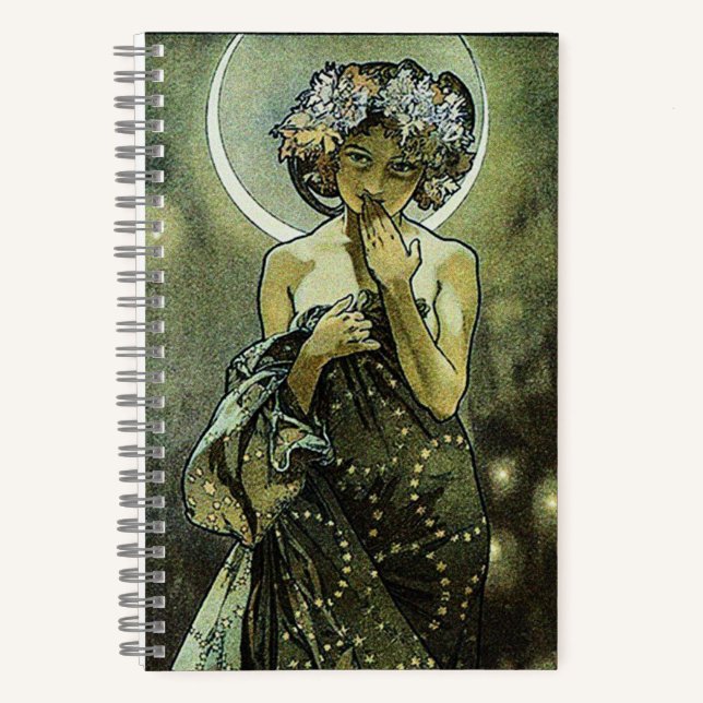 Cuaderno Luna de Art Nouveau de época de Alphonse Mucha (Anverso)