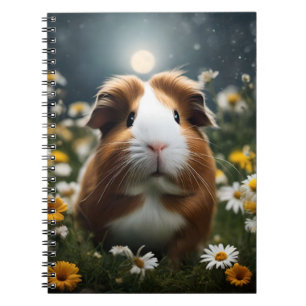 Cuaderno Luna De Cerdo De Guinea Marrón Y Blanca Y Daisitas