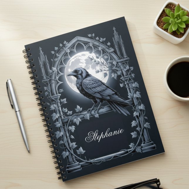 Cuaderno Luna de Cuervo Gótico Academia Oscura (Dark academia personalized photo notebook)