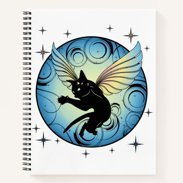 Cuaderno Luna de gato cósmico y estrellas (Anverso)