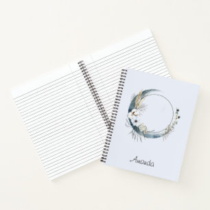 Cuaderno Luna de la Media Luna Azul con flores blancas