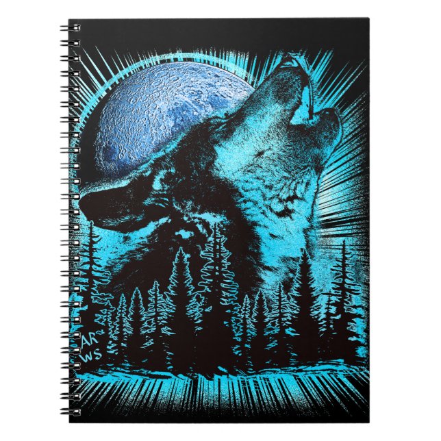 Cuaderno Luna de Lobo Aullador Bosque de Pinos (Frente)