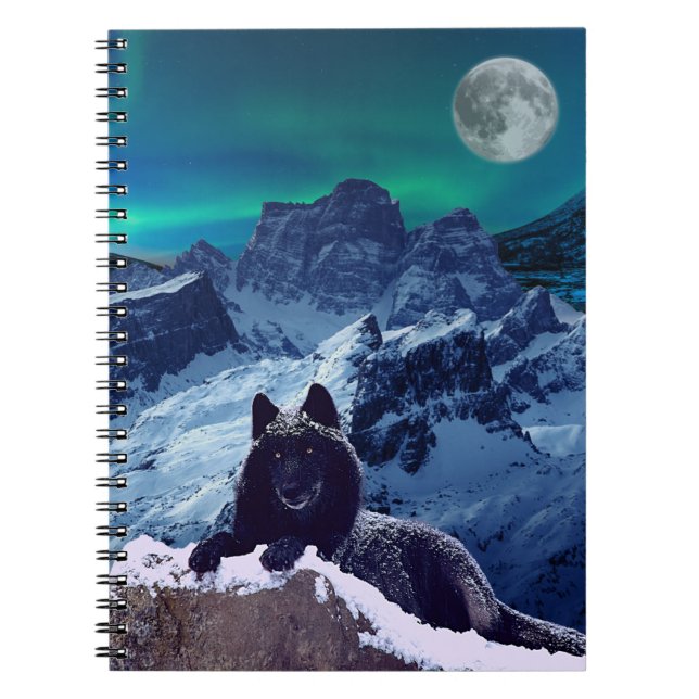 Cuaderno Luna de Lobo Negro | Portátil de fotos en espiral  (Frente)