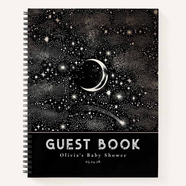 Cuaderno Luna de noche estrellada celestial y estrellas neg (Anverso)