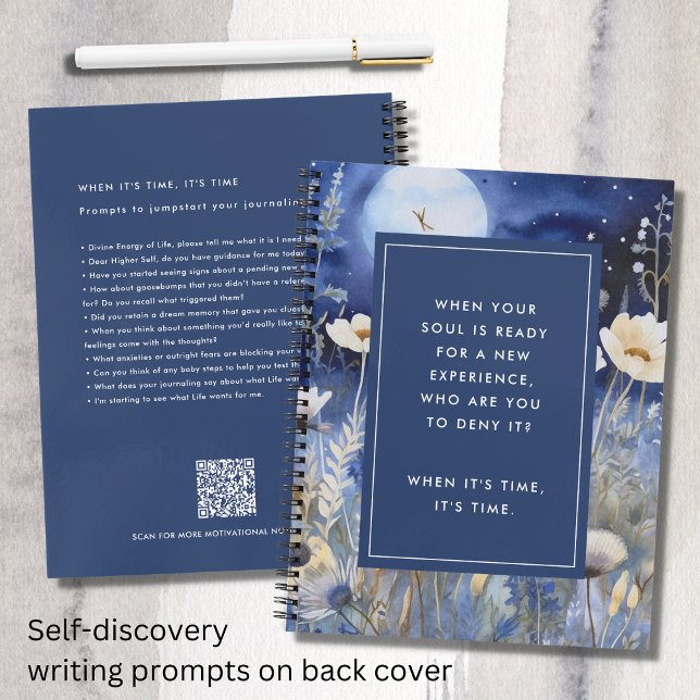 Cuaderno Luna Etérea y Flores Silvestres Motivacional (Ethereal Moon and Wildflowers Motivational Quote Notebook with Writing Prompts on Back Cover)
