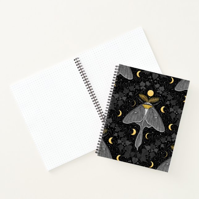 Cuaderno Luna, fases lunares y patrón de damasco de hiedra (Interior)