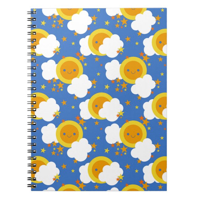Cuaderno Luna Kawaii Caída, Estrellas, Sol (Frente)