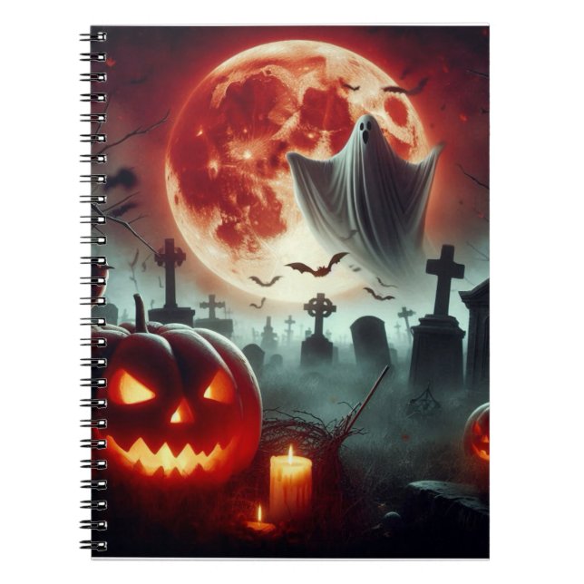 Cuaderno Luna llena, cementerio, fantasma volador. (Frente)