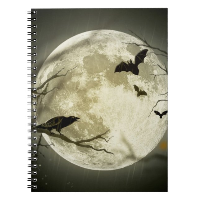 Cuaderno Luna llena con murciélagos y Raven (Frente)