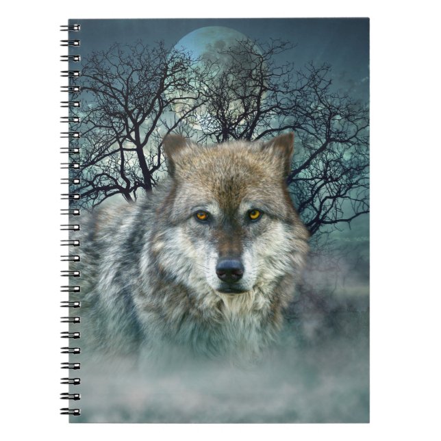 Cuaderno Luna llena de lobo en niebla (Frente)