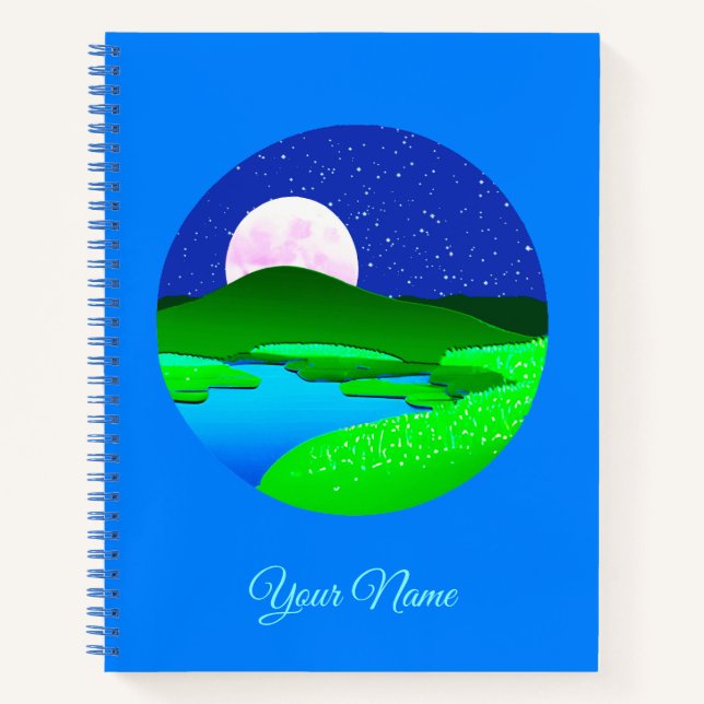 Cuaderno Luna llena de pie sobre las colinas verdes (Anverso)