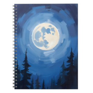 Cuaderno Luna Llena Pintura Acuarela Bosque Cielo Nocturn
