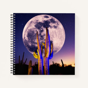 Cuaderno Luna Llena Sobre Cactus Saguaro