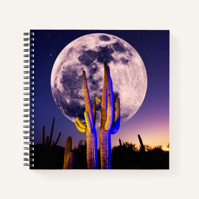 Cuaderno Luna Llena Sobre Cactus Saguaro (Anverso)