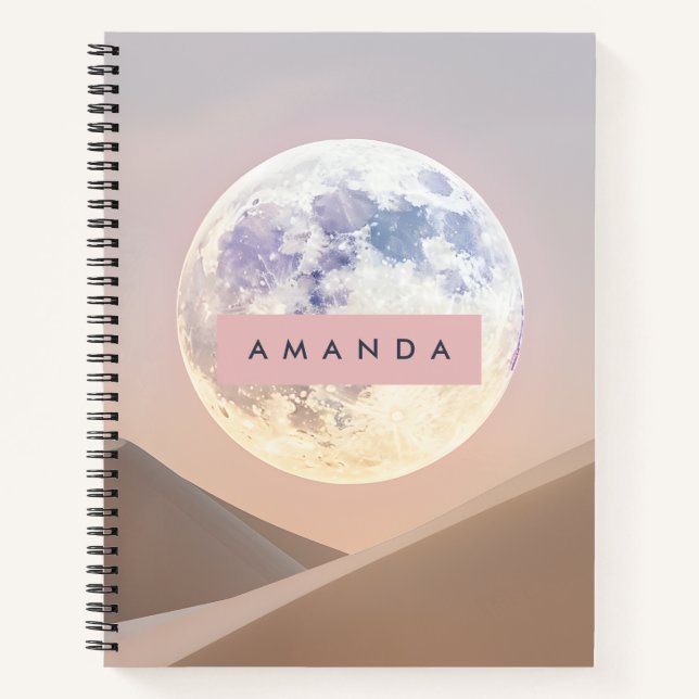 Cuaderno Luna Llena Soñadora Personalizada Sobre el Desiert (Anverso)