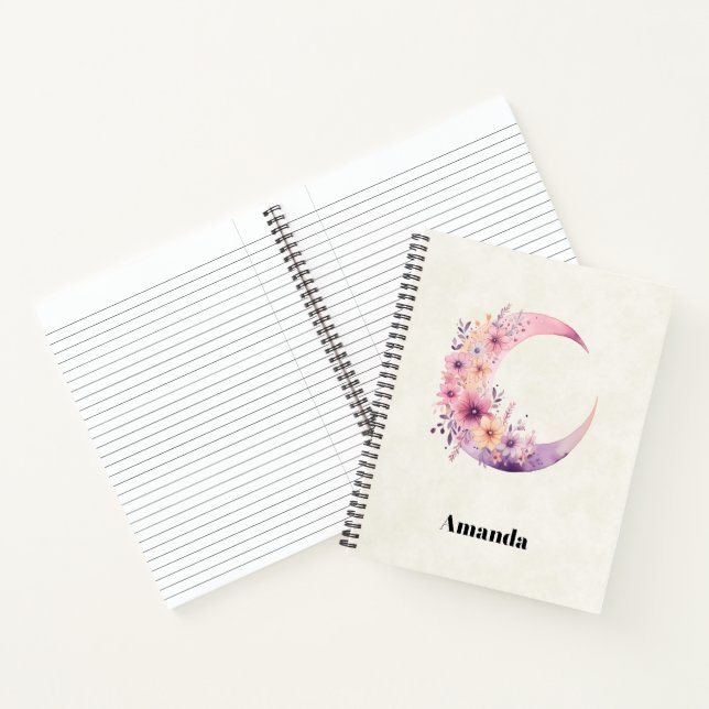 Cuaderno Luna rosa de media luna con flores de Bonito (Interior)