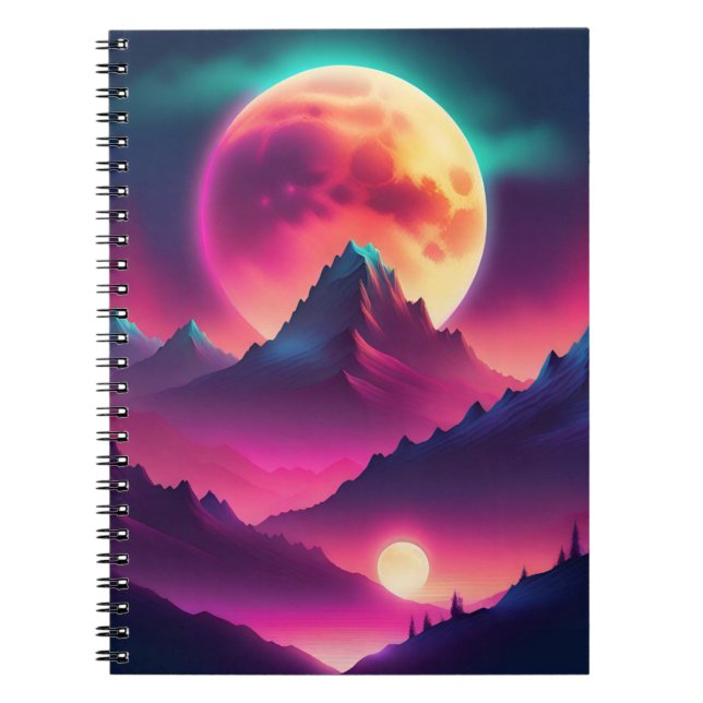 Cuaderno luna surgiendo entre las montañas (Frente)