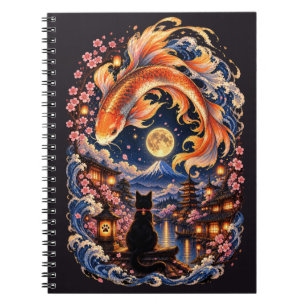 Cuaderno Lunar de Gato Japonés y Pez Koi
