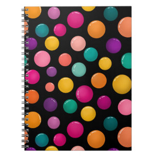 Cuaderno Lunares Coloridos sobre Fondo Negro