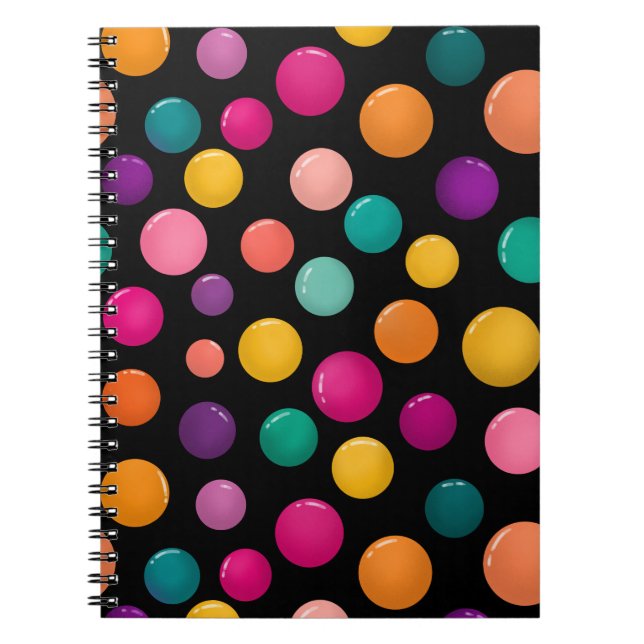 Cuaderno Lunares Coloridos sobre Fondo Negro (Frente)