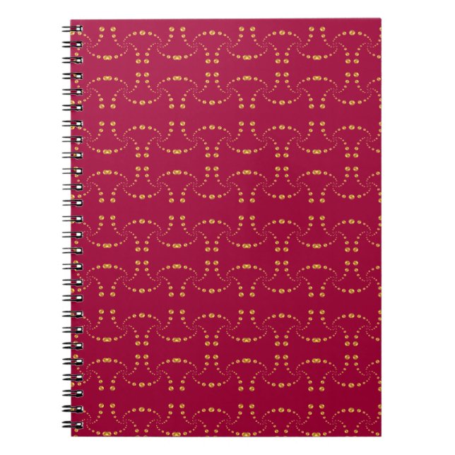 Cuaderno Lunares dorados giratorios sobre rojo burdeos (Frente)