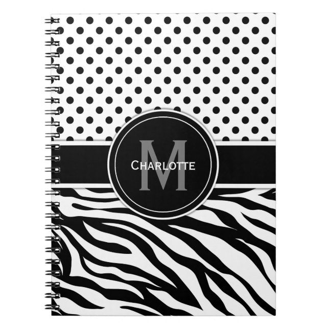 Cuaderno Lunares en blanco y negro e impresión de cebra (Frente)