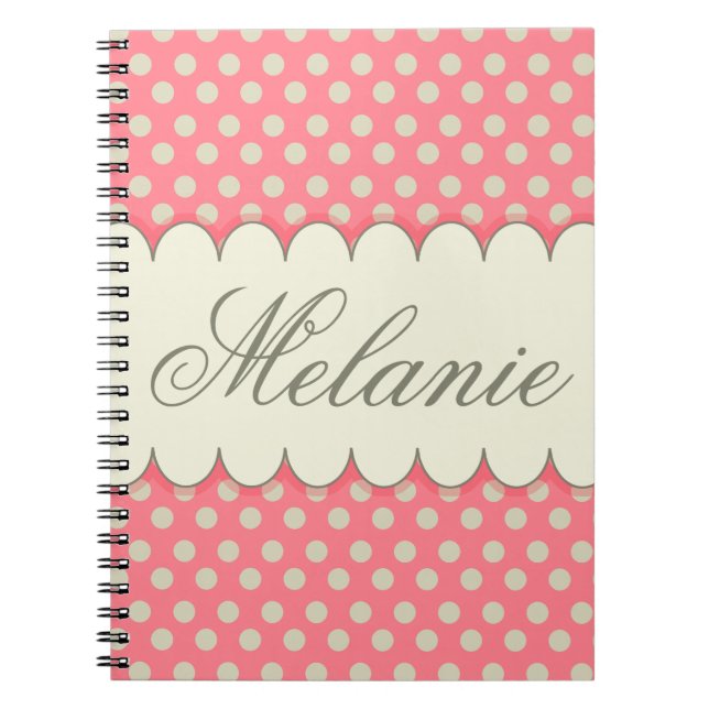 Cuaderno Lunares rosados beige personalizados personalizado (Frente)