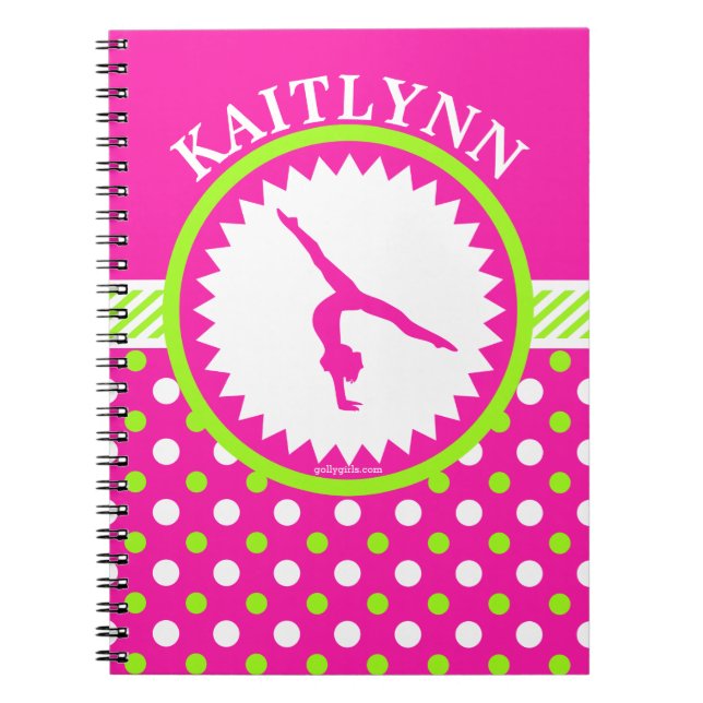 Cuaderno Lunares rosados y verdes de la gimnasia con (Frente)