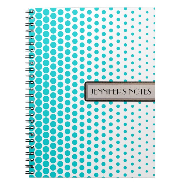 Cuaderno Lunares Turquesa Elegante Moderno Blanco (Frente)