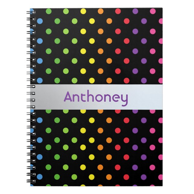 Cuaderno Lunares verdes menta turquesa azul rosa personaliz (Frente)