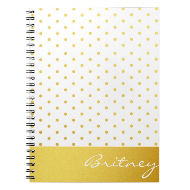 Cuaderno Lunares y monograma - personalizado del oro (Frente)