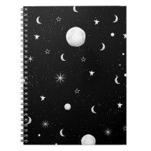 Lunas negras y blancas y estrellas