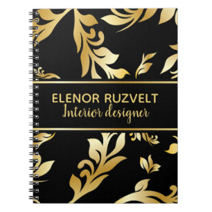 Cuaderno Lux gold negro moderno elegante diseño de damasco 