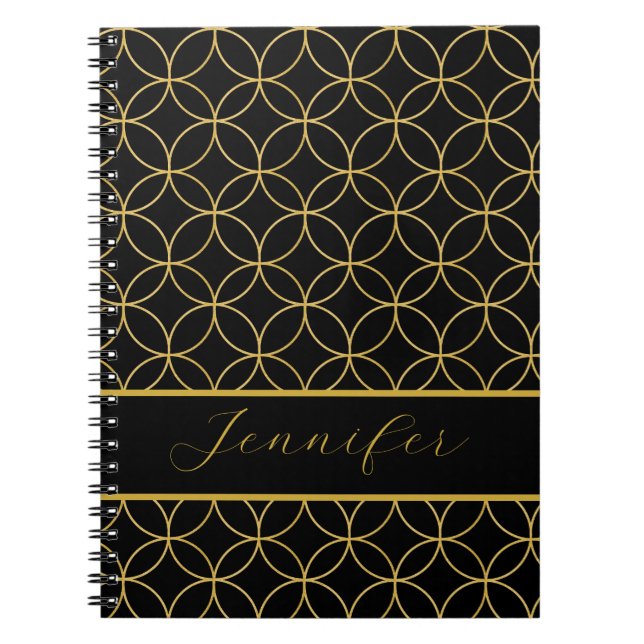 Cuaderno Luxurious Black & Gold Circles Personalized (Frente)