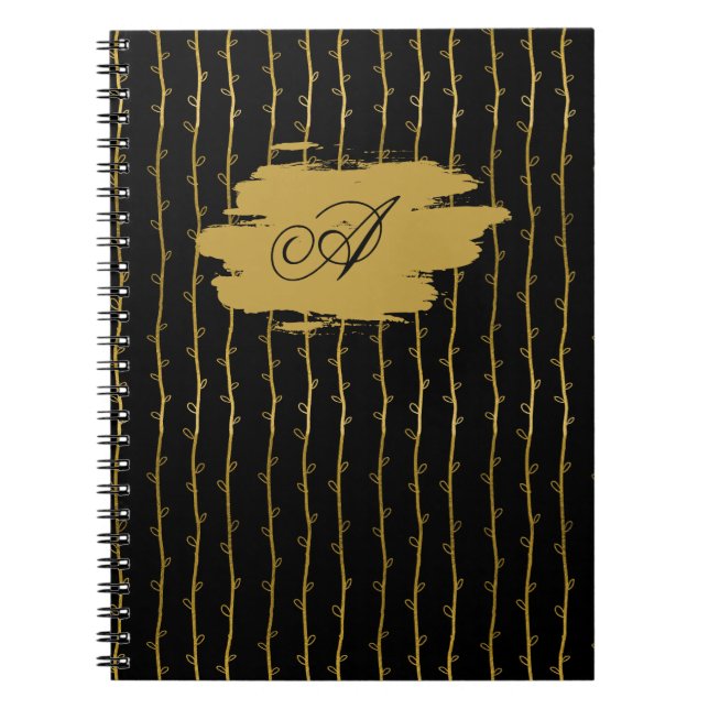 Cuaderno Luxurious Black & Gold Leaf Personalized Notebook (Frente)