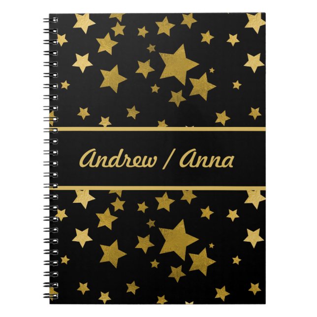 Cuaderno Luxurious Black & Gold Star Personalized (Frente)