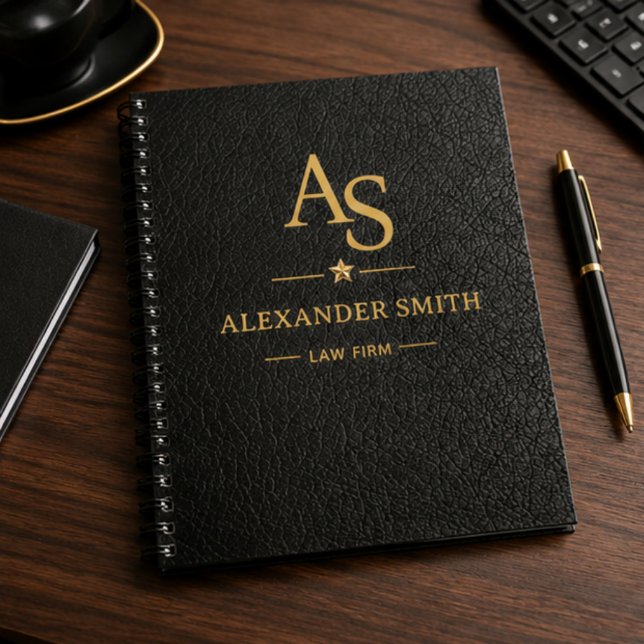 Cuaderno Luxury Black Leather Gold Monogram Business Brand (Subido por el creador)