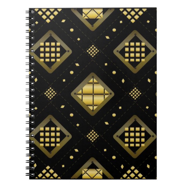 Cuaderno Luxury Gold Diamond Geometric Pattern on Black (Frente)