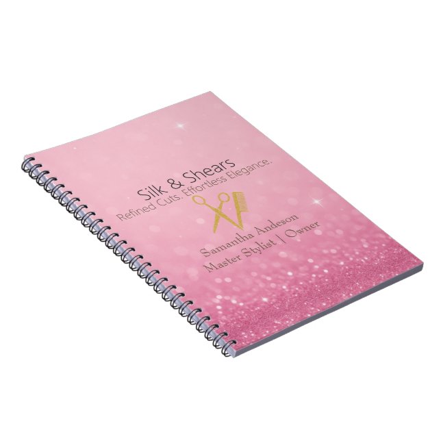 Cuaderno Luxury Hair Studio | Logotipo de Purpurina Rosa y  (Lado Derecho)