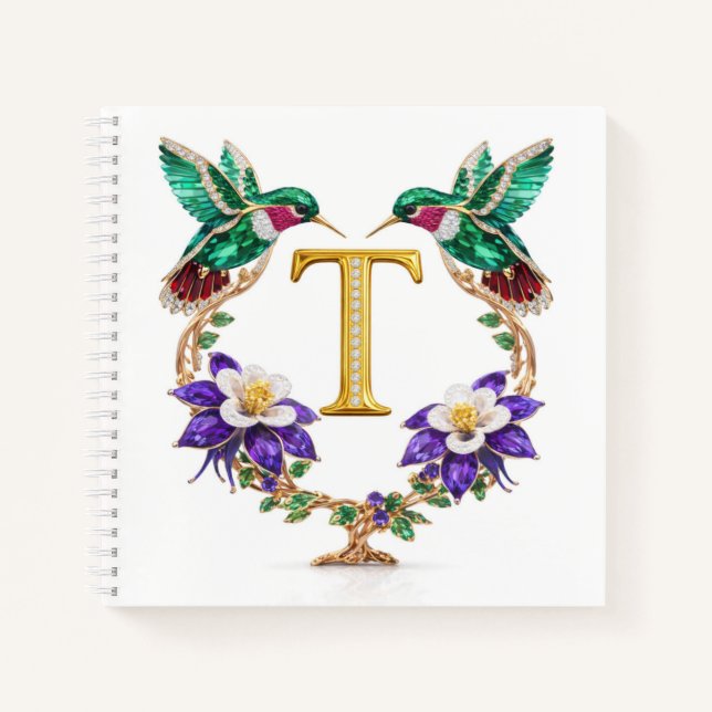 Cuaderno Luxury Initial T Wedding Hummingbird Jewel Gift (Anverso)