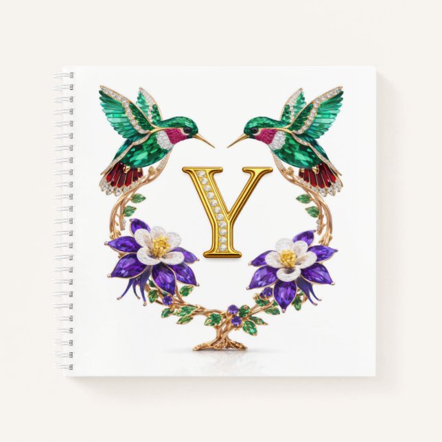 Cuaderno Luxury Initial Y Hummingbird Jeweled Wedding Gift (Anverso)