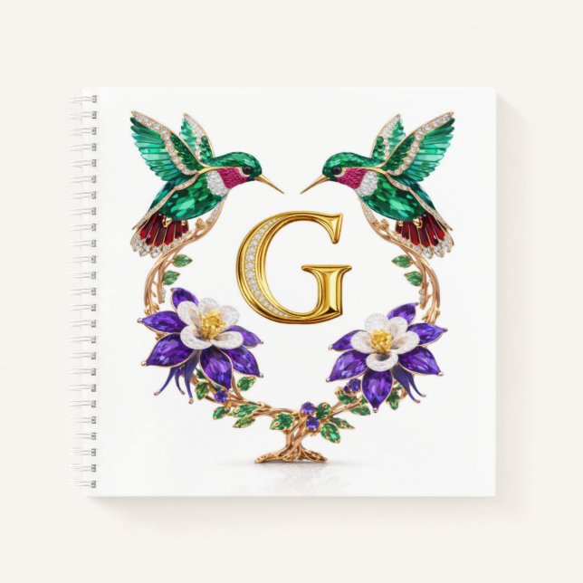 Cuaderno Luxury Letter G Wedding Hummingbird Monogram Gift (Anverso)